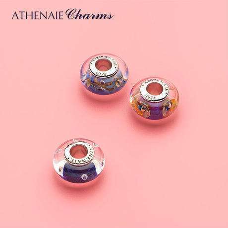 ATHENAIE パンドラ適合 ビーズチャーム シルバー925 ムラーノガラス Murano 925Silver Charm Bead Fit Pandora ブルー 夜の星_画像5