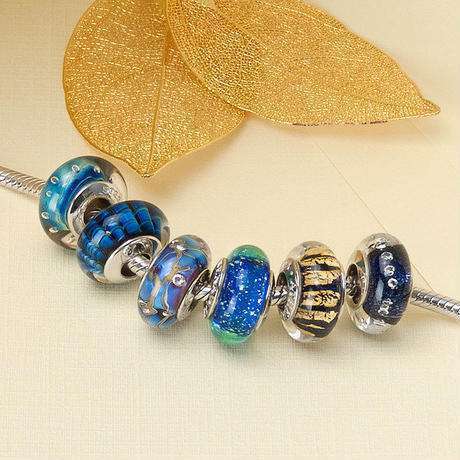 ATHENAIE パンドラ適合 ビーズチャーム シルバー925 ムラーノガラス Murano 925Silver Charm Bead Fit Pandora ブルー 夜の星_画像4