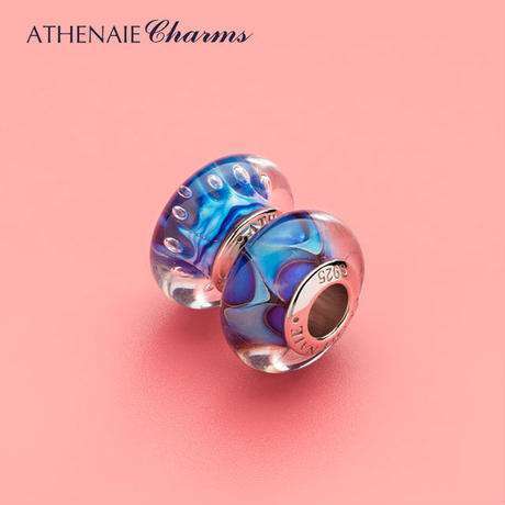 ATHENAIE パンドラ適合 ビーズチャーム シルバー925 ムラーノガラス Murano 925Silver Charm Bead Fit Pandora ブルー レイク_画像5