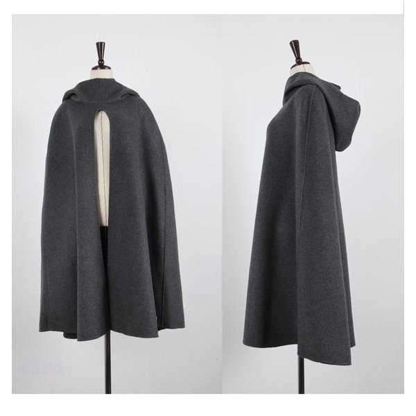  mantle coat lady's 40 fee autumn winter poncho mantle coat plain with a hood . stole long height cape la car coat 