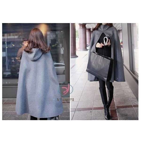  mantle coat lady's 40 fee autumn winter poncho mantle coat plain with a hood . stole long height cape la car coat 