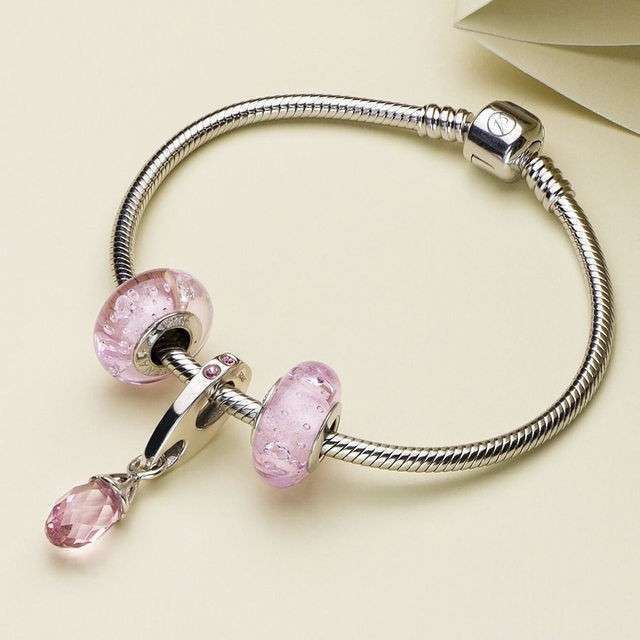 ATHENAIE パンドラ適合 ビーズチャーム シルバー925 ムラーノガラス Murano 925Silver Charm Bead Fit Pandora ピンク_画像4