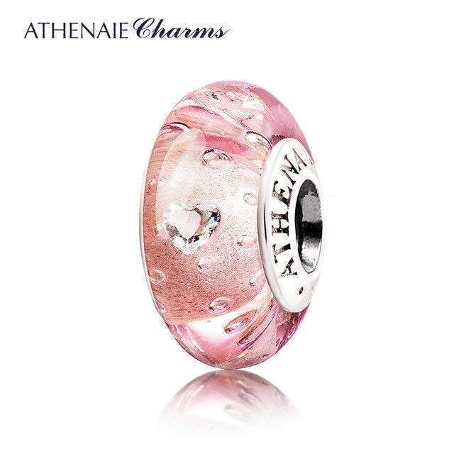 ATHENAIE パンドラ適合 ビーズチャーム シルバー925 ムラーノガラス Murano 925Silver Charm Bead Fit Pandora ピンク_画像1