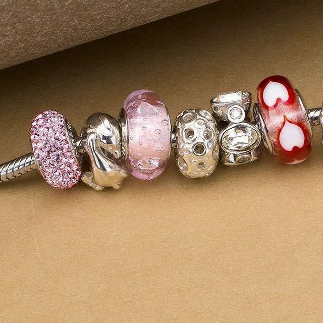 ATHENAIE パンドラ適合 ビーズチャーム シルバー925 ムラーノガラス Murano 925Silver Charm Bead Fit Pandora ピンク_画像3