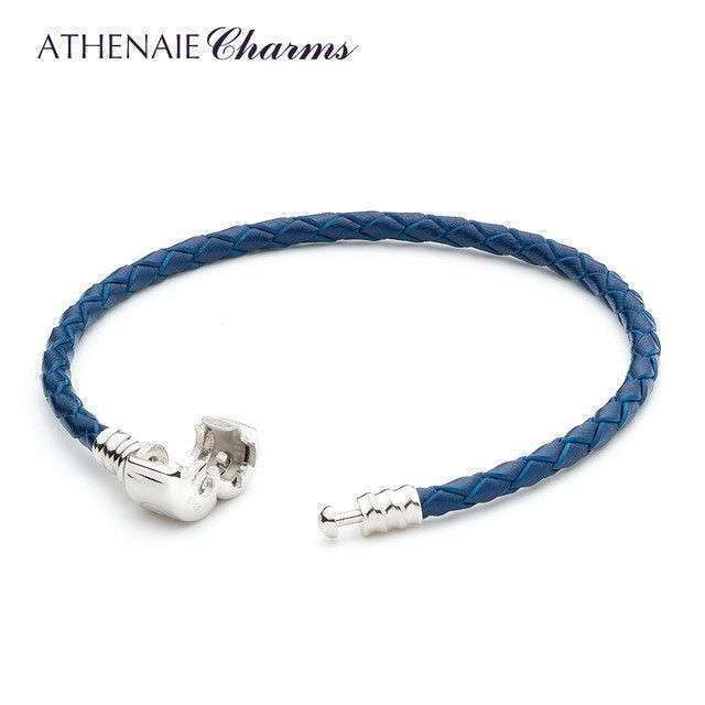 ATHENAIE パンドラ適合 レザーブレスレット 革 ブルー 925 Silver Leather Bracelet Fit Pandoraの画像2