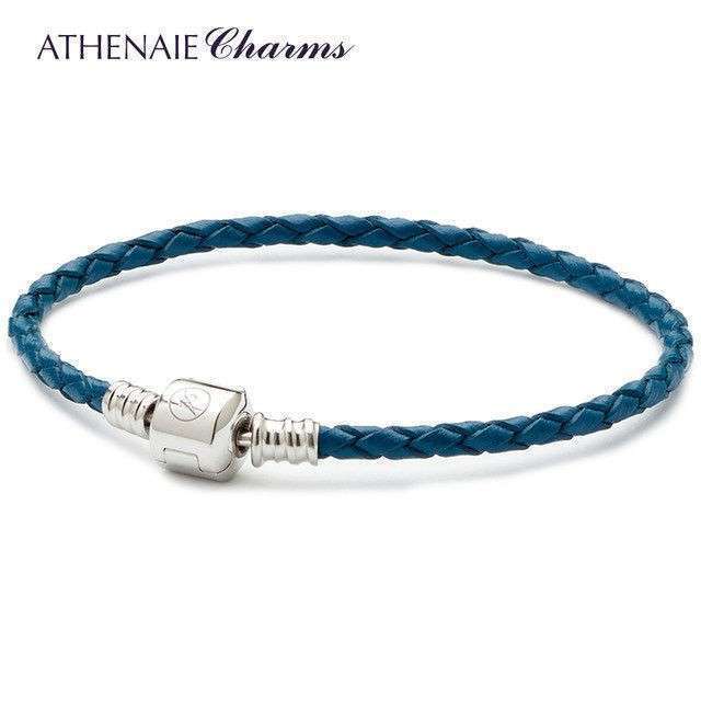 ATHENAIE パンドラ適合 レザーブレスレット 革 ブルー 925 Silver Leather Bracelet Fit Pandoraの画像1