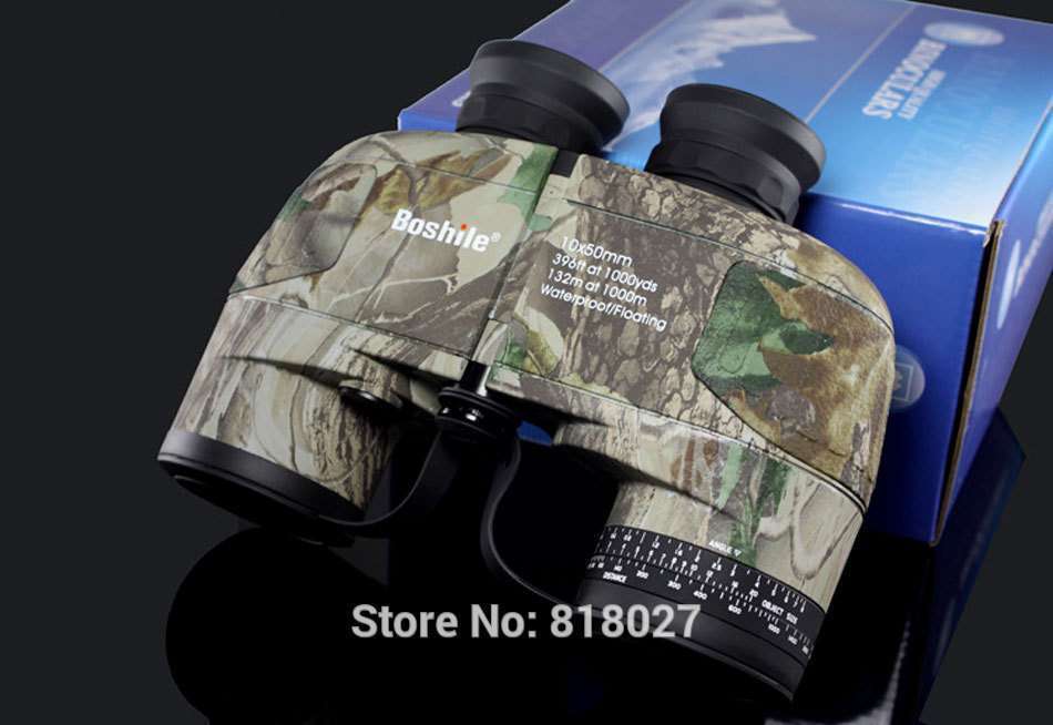 Boshile 10X50 binoculars professional army . sea . waterproof telescope HD BAK4 range finder distance color black, camouflage 