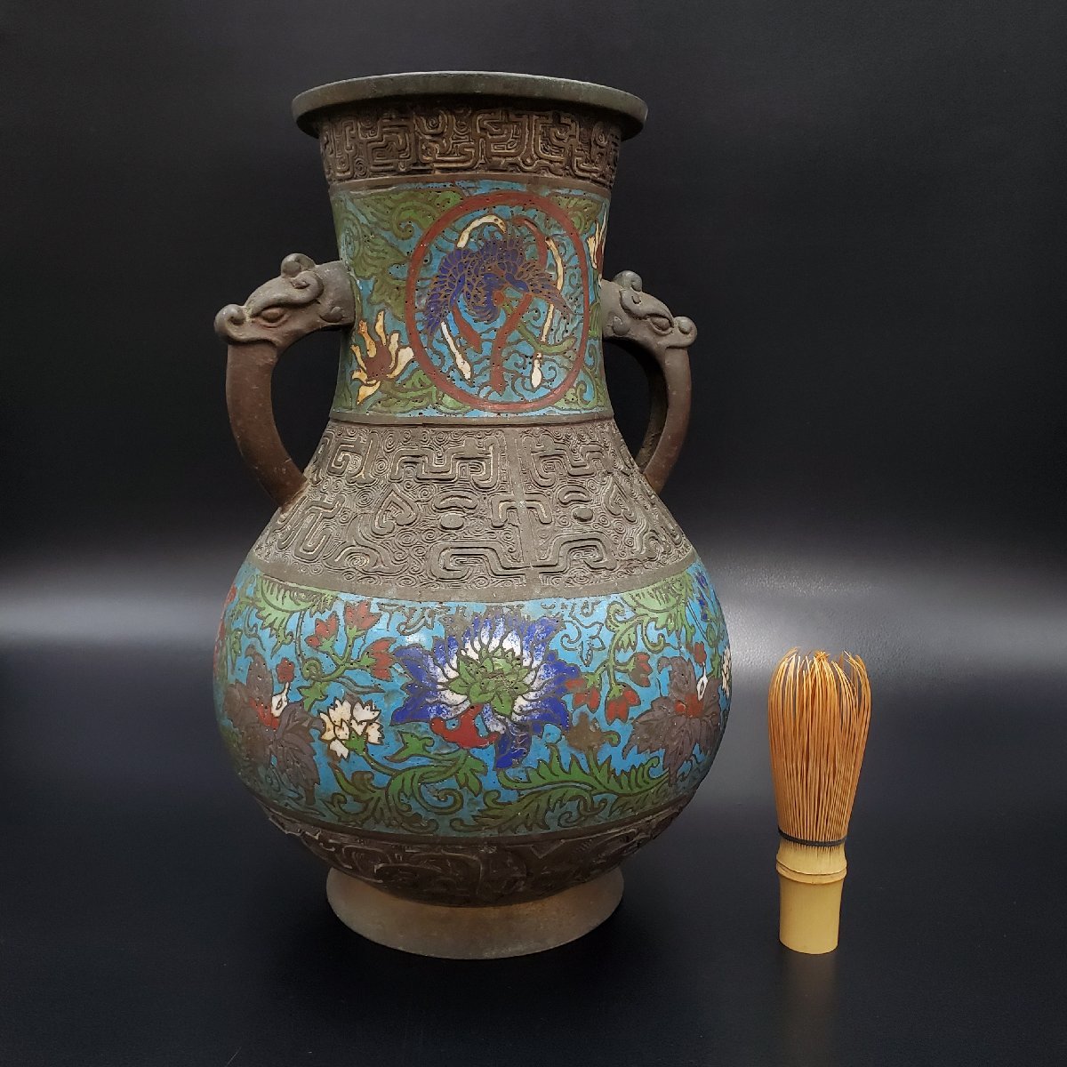 宝蔵】中国古玩 古銅七宝唐草文花瓶 花器 花瓶 30cm 2.4㎏ | trentino