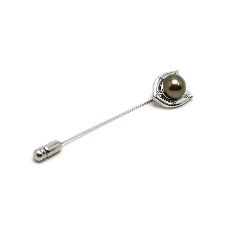 パールダイヤモンドブローチ K18WG・パール約9.5mm・ダイヤ0.07ct