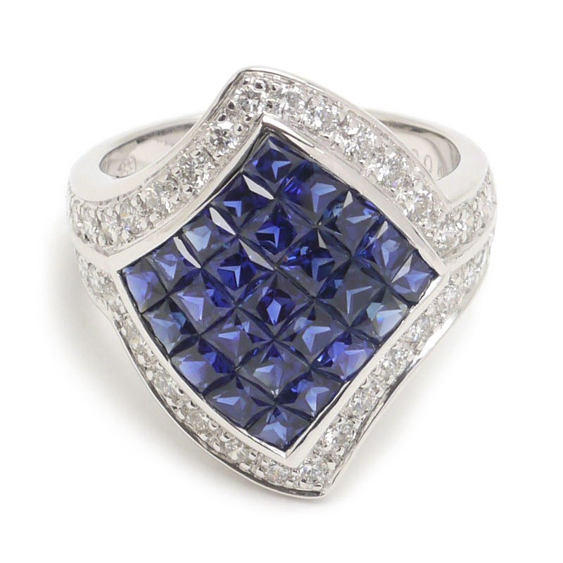 サファイアダイヤモンドリング #12 約12号 K18WG・S3.00ct・D0.69ct