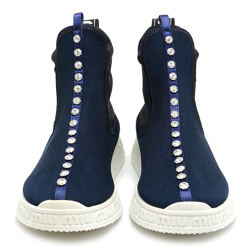  unused l MiuMiu miumiu side-gore sneakers boots flower crystal biju- attaching lady's 35( approximately 22cm) navy series shoes 