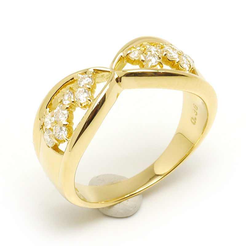 ダイヤモンドリング #16 約16号 K18YG・ダイヤ0.36ct 透かしデザイン ...