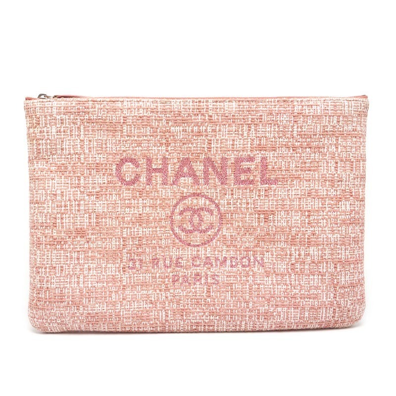 シャネル CHANEL ドーヴィル クラッチバッグ ピンク ツイード A4サイズ対応_画像1