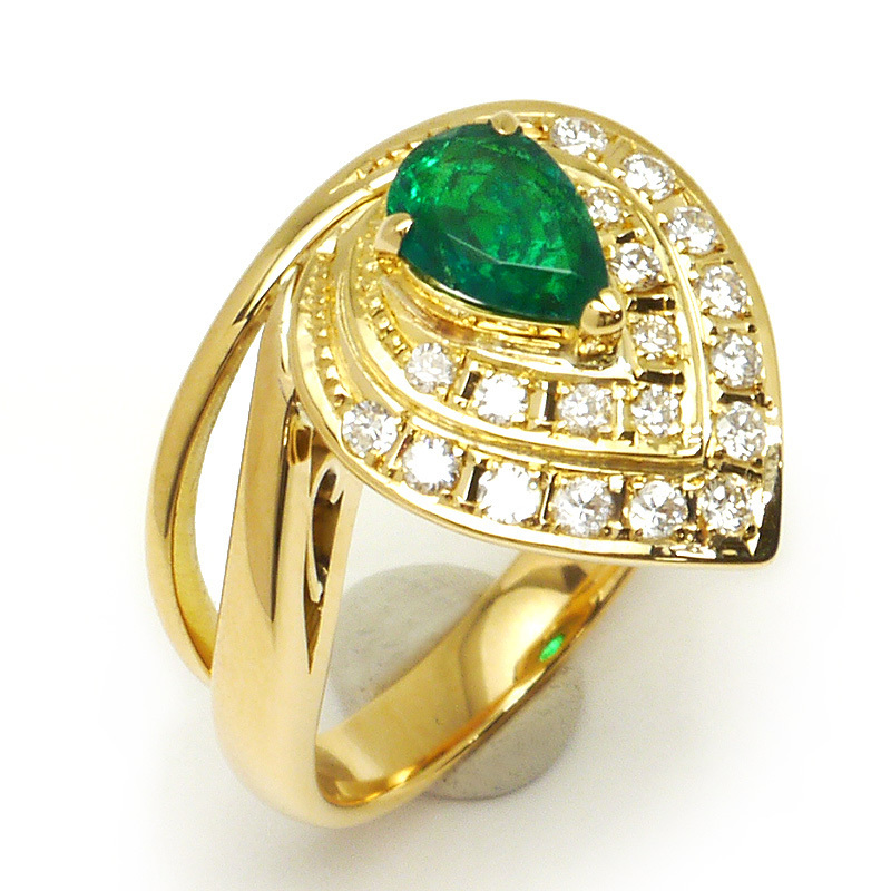  emerald diamond ring #11 approximately 11 number K18YG* emerald 0.45ct* diamond 0.25ct pair Shape ring beautiful goods so-ting attaching 