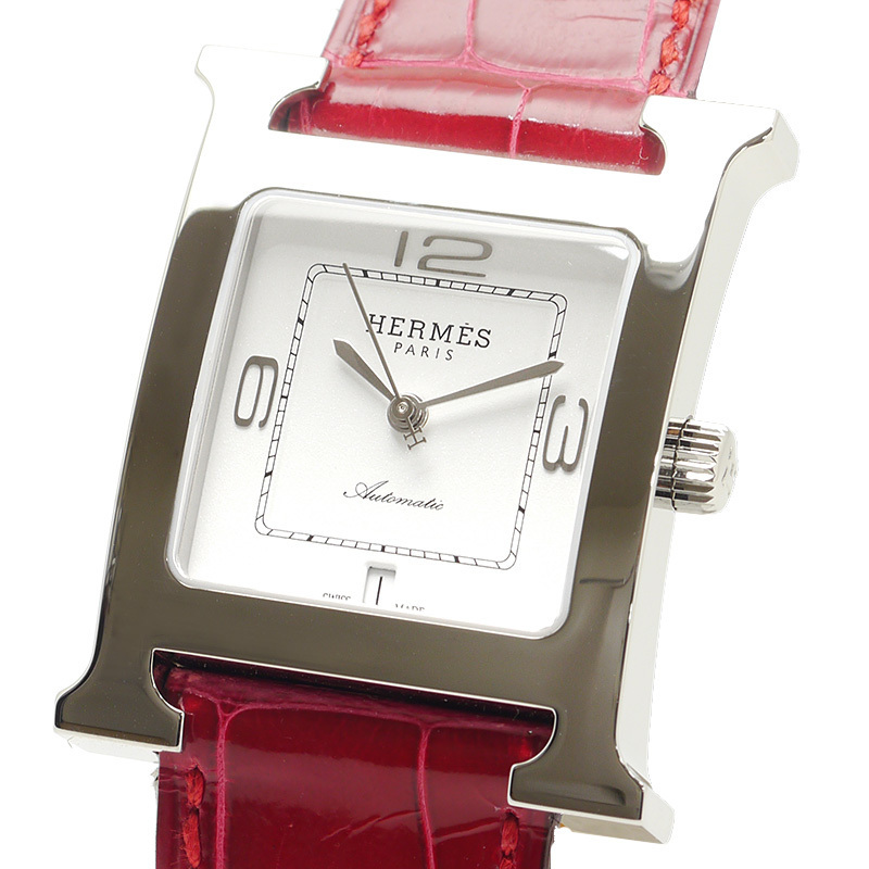 エルメス HERMES Hウォッチ HH3.510 オートマ SS×レザー 白文字盤
