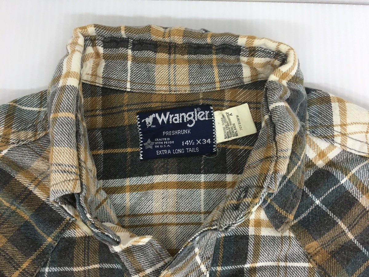 Wrangler ラングラー PRE-SHRUNK 70180MW コットン ウエスタンシャツ サイズ14 1/2 チェック柄 cotton check western shirt_画像2