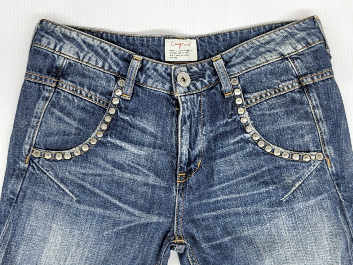 Ungrid アングリッド スキニーフィット ダメージデニム レディース サイズ25 リベット装飾 skinny-fit damaged denim pants jeans_画像6