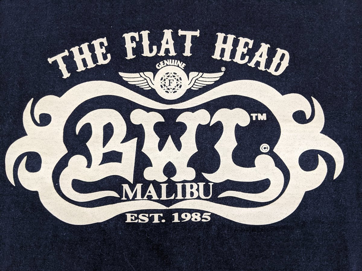 THE FLAT HEAD X BILL WALL LEATHER フラットヘッド×ビルウォールレザー ロゴプリント 半袖Tシャツ サイズ38 黒  BWL logo print Tee