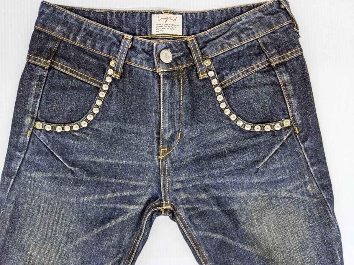 Ungrid アングリッド スキニーフィット ダメージデニム レディース サイズ24 リベット装飾 skinny-fit damaged denim pants jeans_画像2
