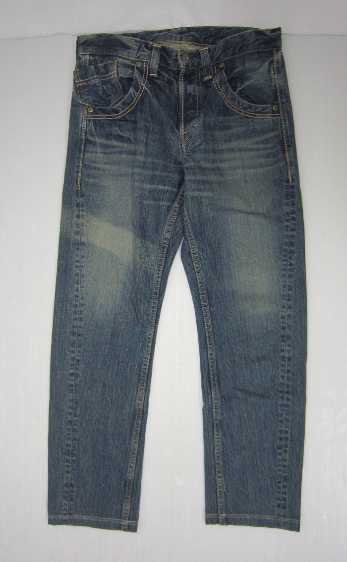 D.M.G. ドミンゴ No.13-303B USED加工 デニムパンツ サイズM 日本製 ボタンフライ ダブルステッチ jeans denim pants_画像1