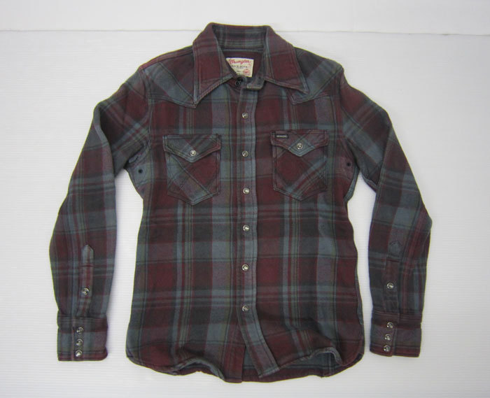 Wrangler×BACK BONE コットン チェック フランネルシャツ W9194 サイズSA ビックロゴ革パッチ ラングラー×バックボーン flannel shirts_画像1