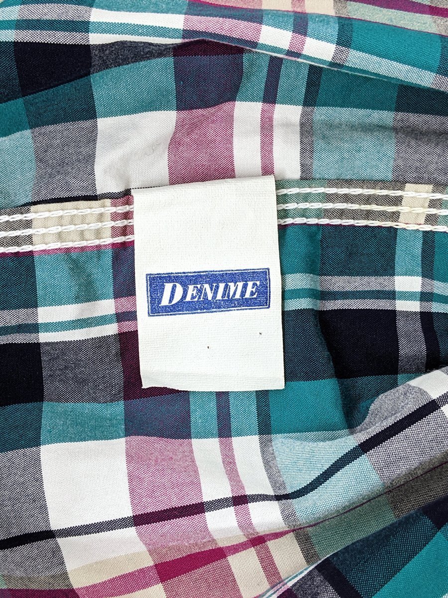 DENIME ドゥニーム コットンチェック ボタンシャツ サイズM 日本製 トリプルステッチ cotton check button shirt_画像9