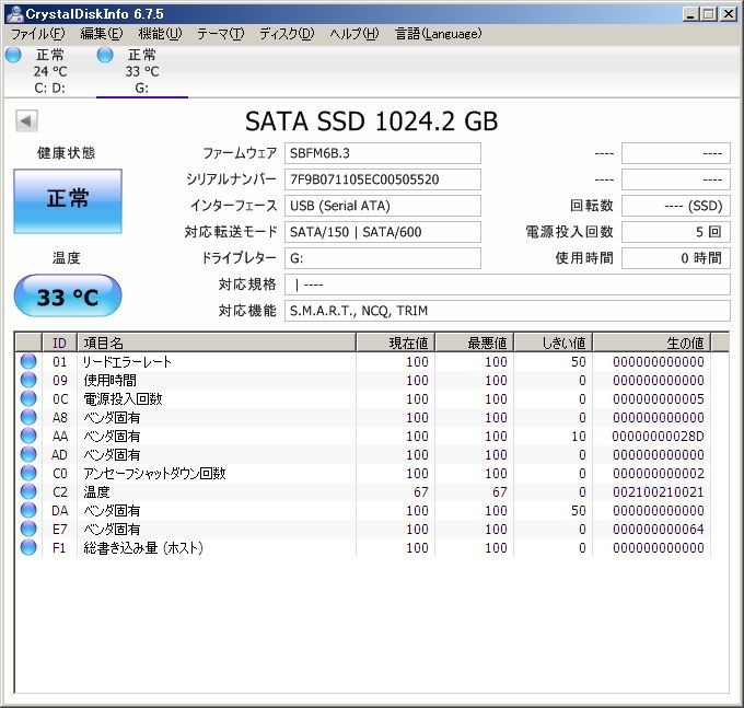 SSD 2.5インチ SSD 1TB （1024GB）