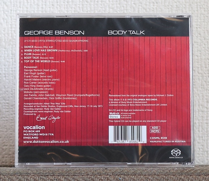 高音質CD/SACD/JAZZギター/ジョージ・ベンソン/アール・クルー/ジャック・ディジョネット/George Benson/Earl Klugh/Body Talk/RVGの画像2
