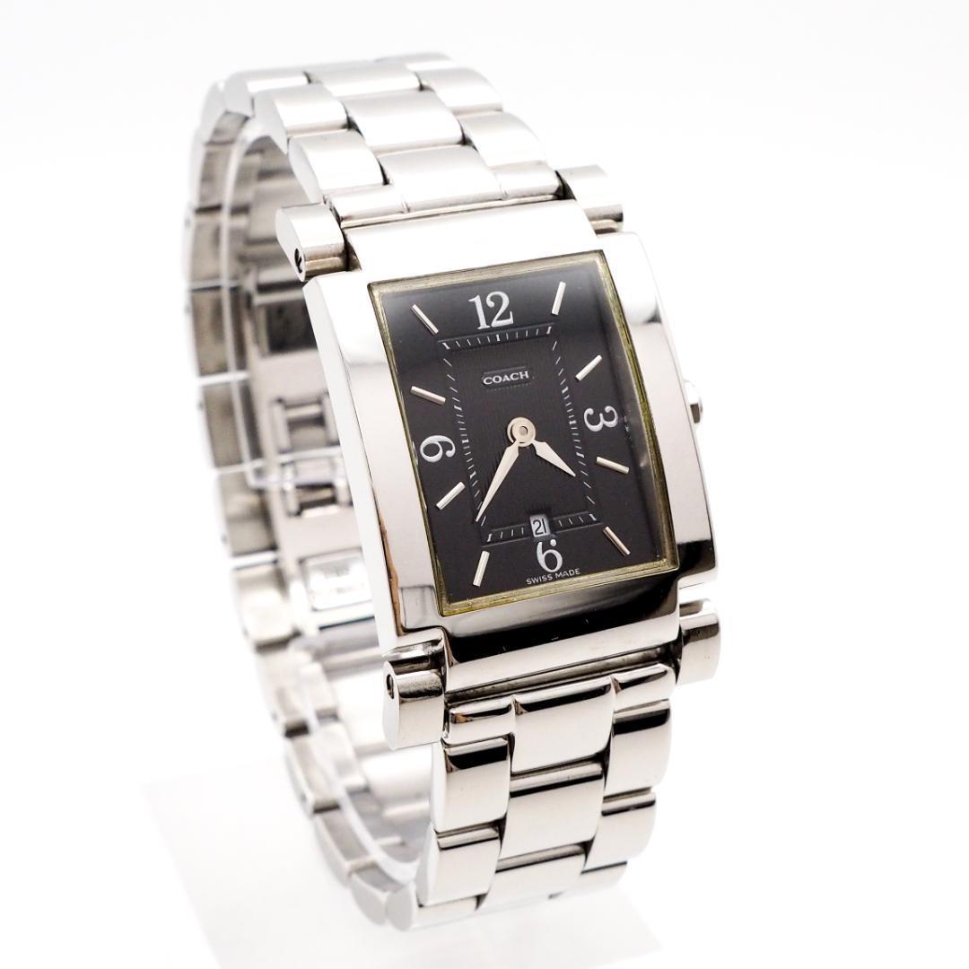 美品》COACH 腕時計 ブラック デイト シルバー スイス シンプル 