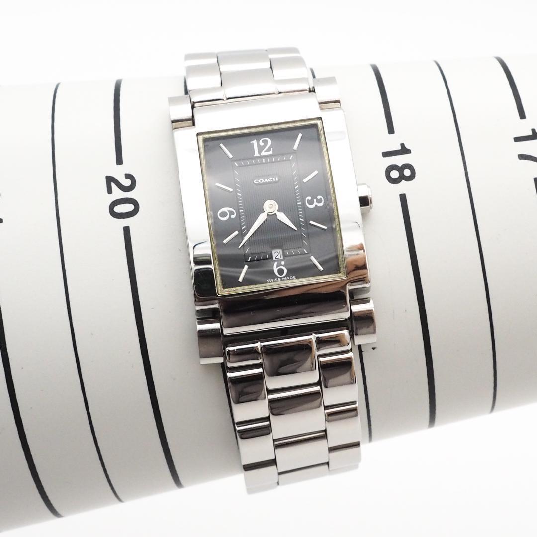 《美品》COACH 腕時計 ブラック デイト シルバー スイス シンプル #メンズ #レディース #ブレスウォッチ