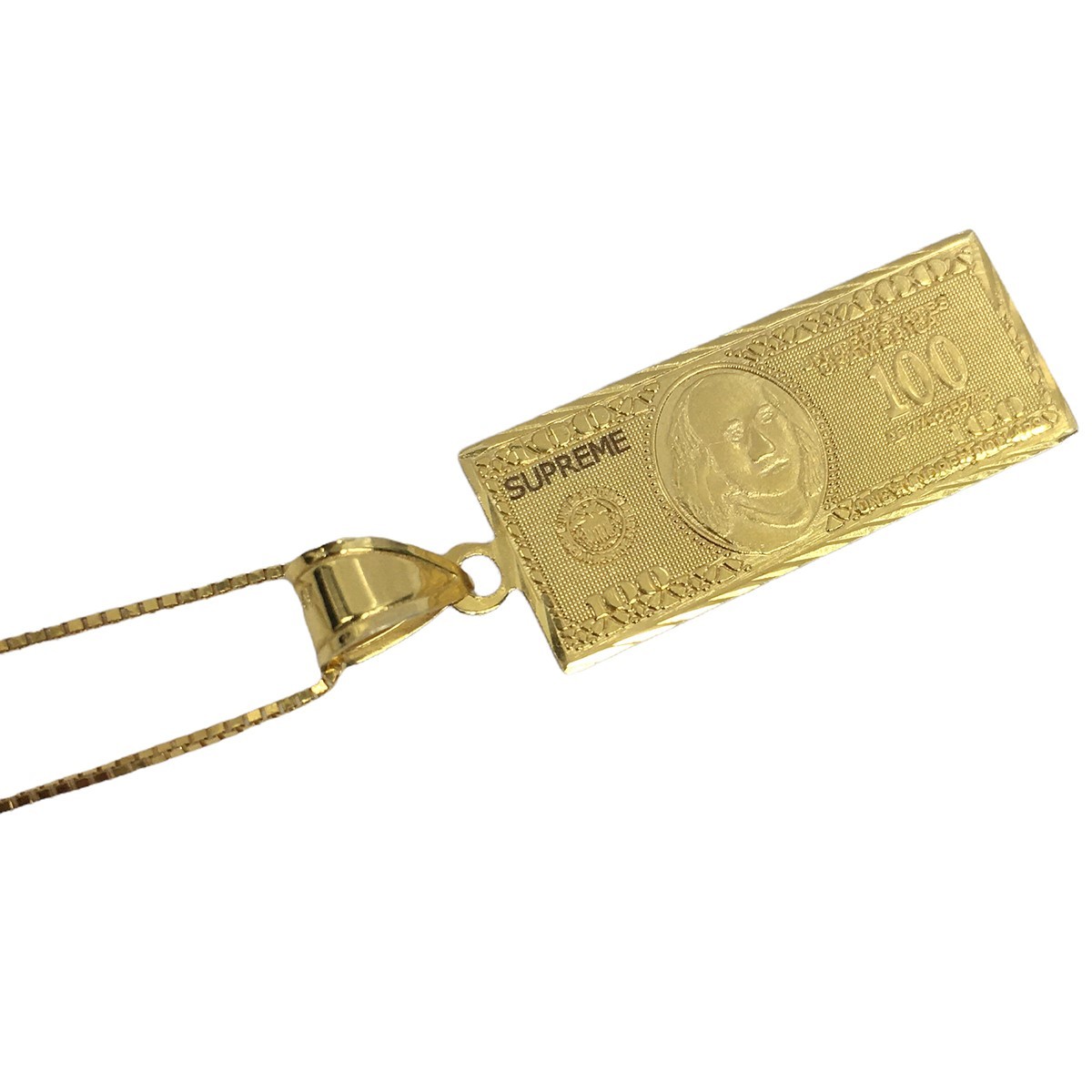 SUPREME 希少 17AW 14K 100 Dollar Bill Gold Pendant ロゴ SUPREME 希少 17AW 14K 100 Dollar Bill Gold Pendant ロゴ