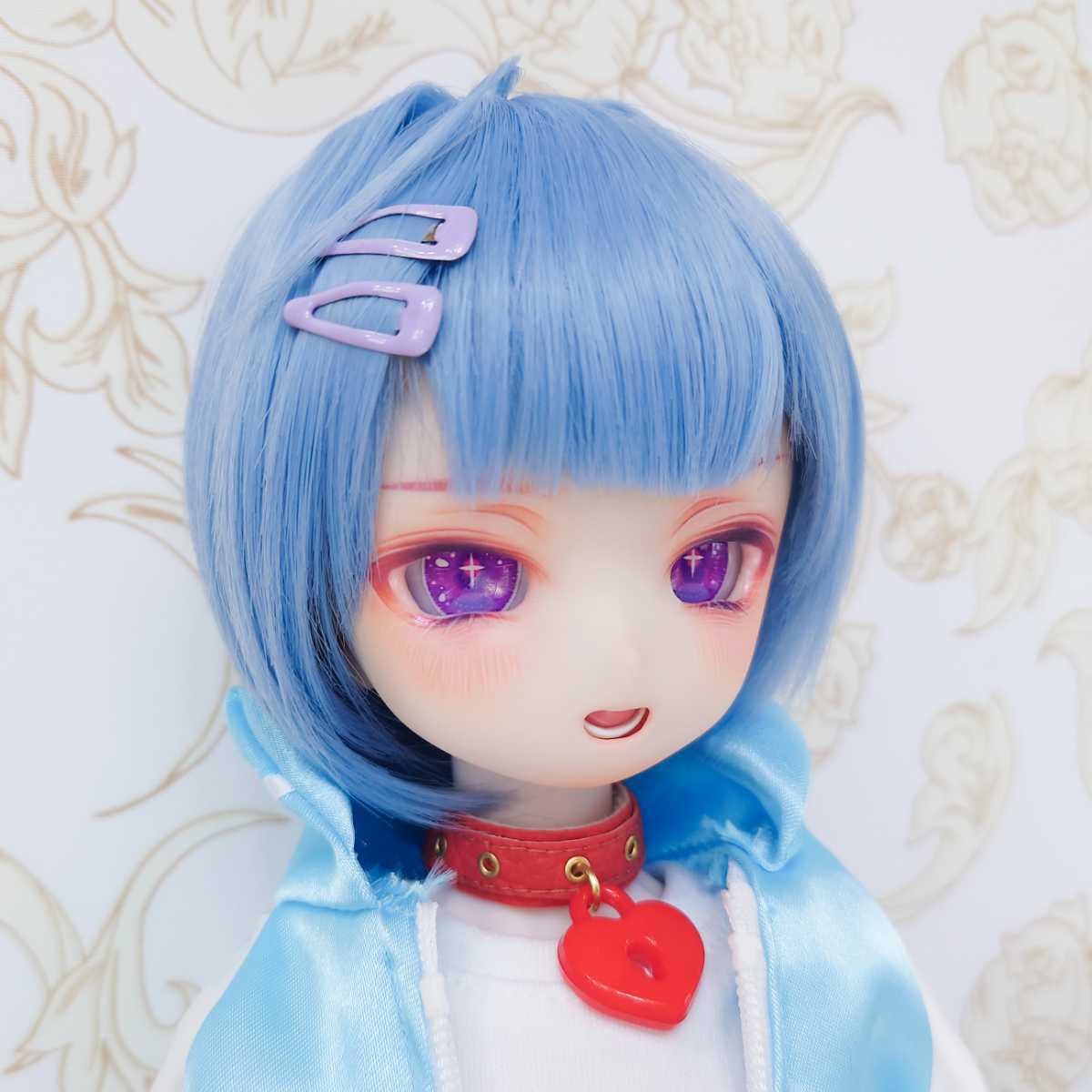 【BlueBell】DDH-01 セミホワイト肌 カスタムヘッド＋アイ2ペア 開口カスタム ソフビ盛り ※とても難有り dollfie dream MDD ボークス BJD _画像3