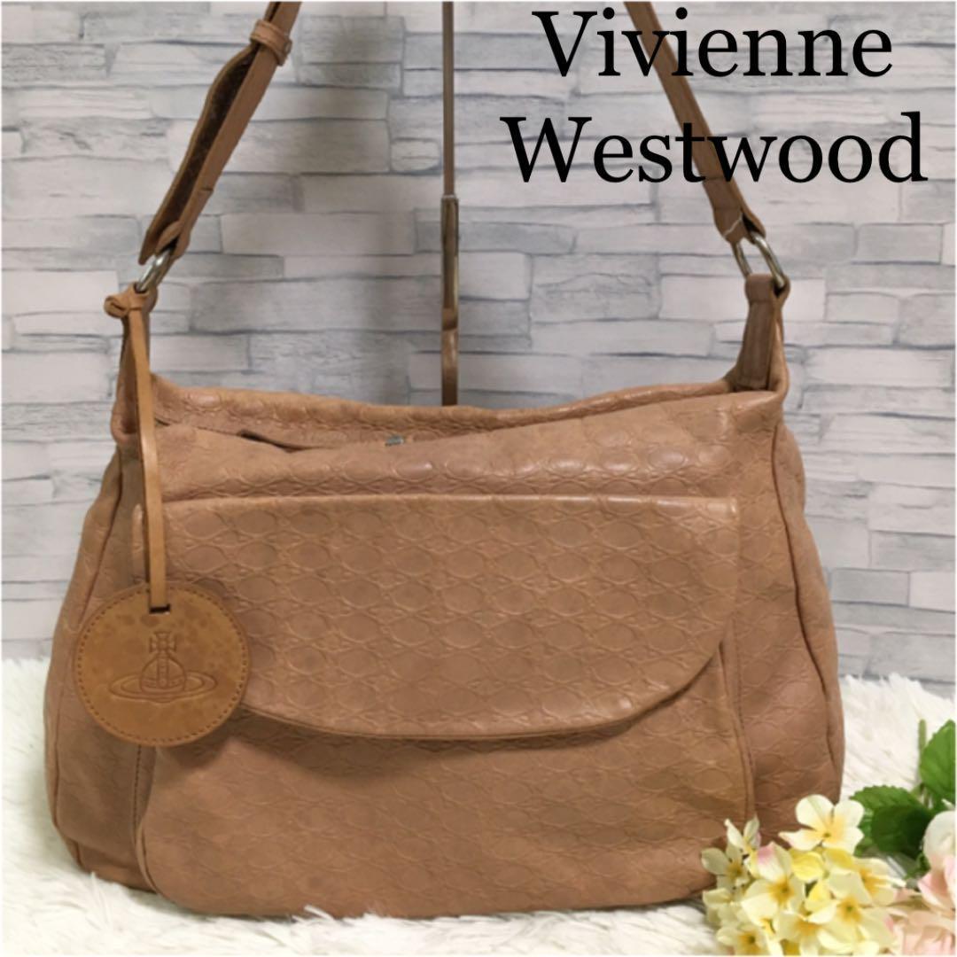 Vivienne Westwood ショルダーバッグ ベージュ A4収納可 ヴィヴィアンウエストウッド オーブ　総柄　チャーム 大容量