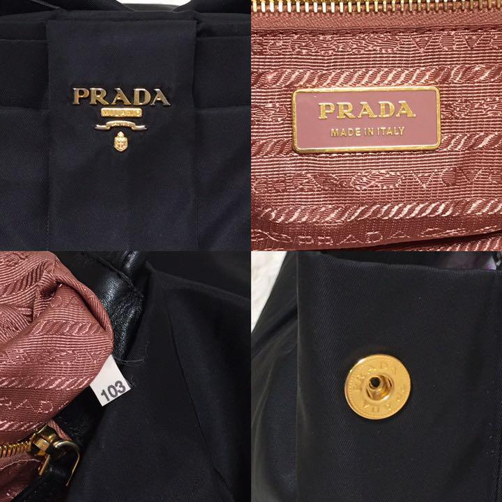 極美品PRADA ハンドバッグ リボン ナイロン ブラック プラダ ゴールド