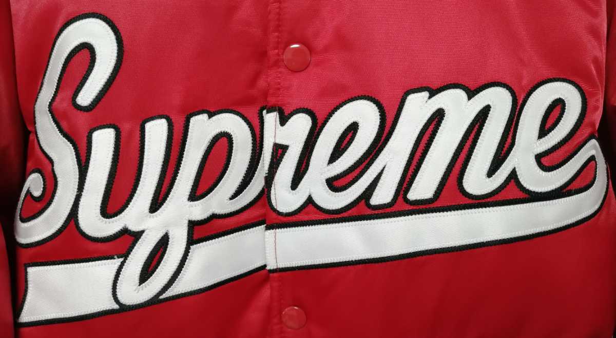 Supreme Script Varsity Puffy Jacket シュプリーム スタジャン ダウンジャケット アウター M レッド 赤 希少 中古_画像3