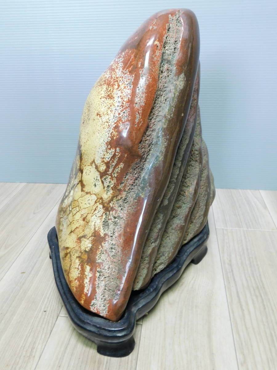 大型鑑賞石 天然石 水石 盆石 赤石 紋石 盆栽 盆景 台座付き 約28kg 発送方法注意/K211