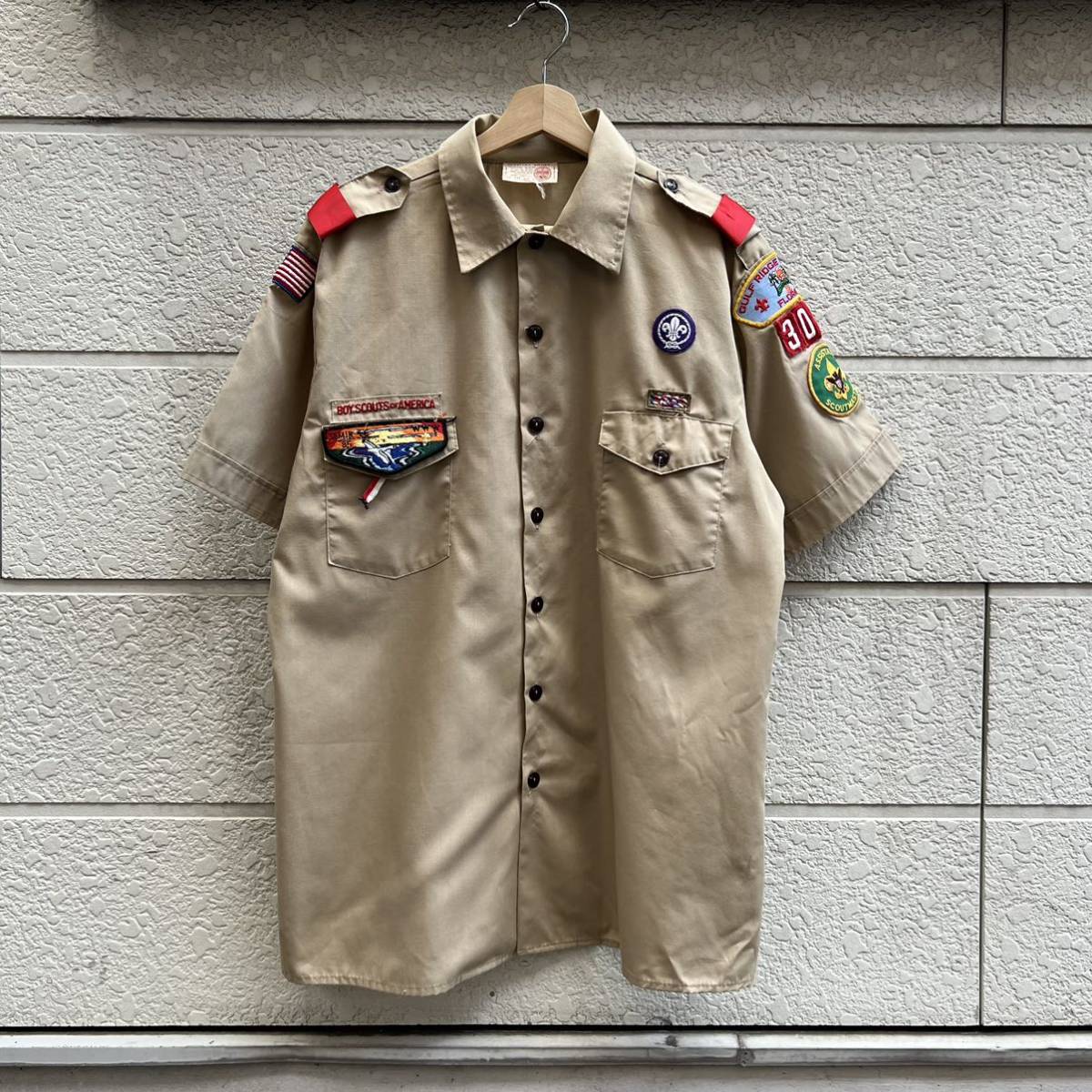 PayPayフリマ｜80s USA製 半袖シャツ BSA BOY SCOUT ボーイスカウト ワッペン OFFICIAL SHIRT ワークシャツ  アメリカ製 古着 vintage ヴィンテージ L
