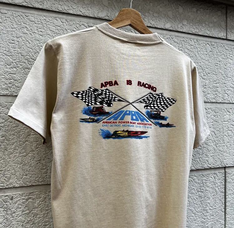 80s 90s USA製 プリントTシャツ ベージュ APBA ボートレース JERZEES ジャージーズ アメリカ製 古着 vintage ヴィンテージ Mサイズの画像4