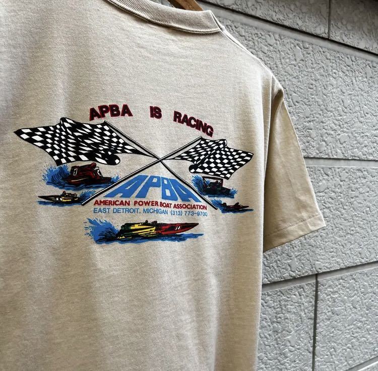 80s 90s USA製 プリントTシャツ ベージュ APBA ボートレース JERZEES ジャージーズ アメリカ製 古着 vintage ヴィンテージ Mサイズの画像8