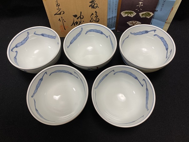 館林源右衛門 染錦胡椒絵 飯碗 五客揃(お茶碗・5客)共箱・栞付き