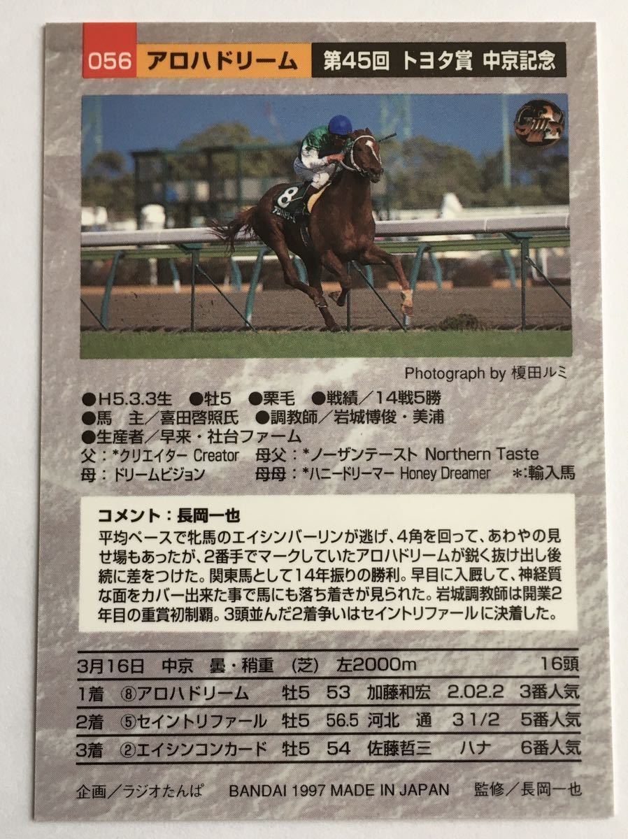 アロハドリーム 056 中京記念 バンダイ サラブレッドカード 97年 競馬 競馬カード 美品 ウマ娘_画像2