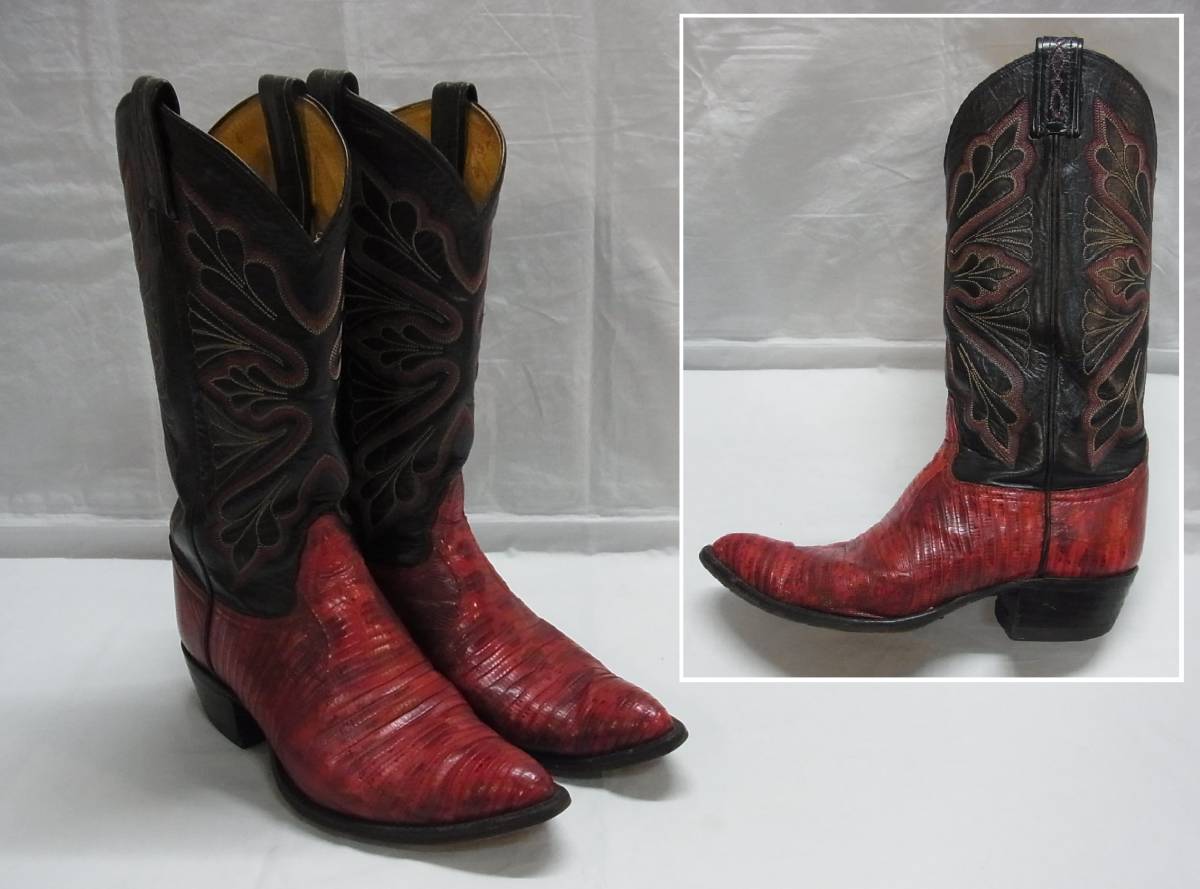 [G black / red ] Vintage *Tony Lama Tony Lama Lizard western boots *7 1/2* lizard snake leather western boots *USED 100