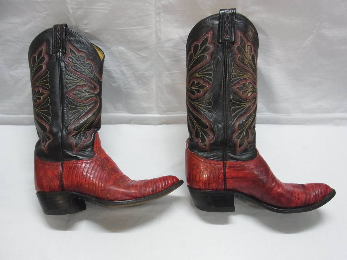 [G black / red ] Vintage *Tony Lama Tony Lama Lizard western boots *7 1/2* lizard snake leather western boots *USED 100