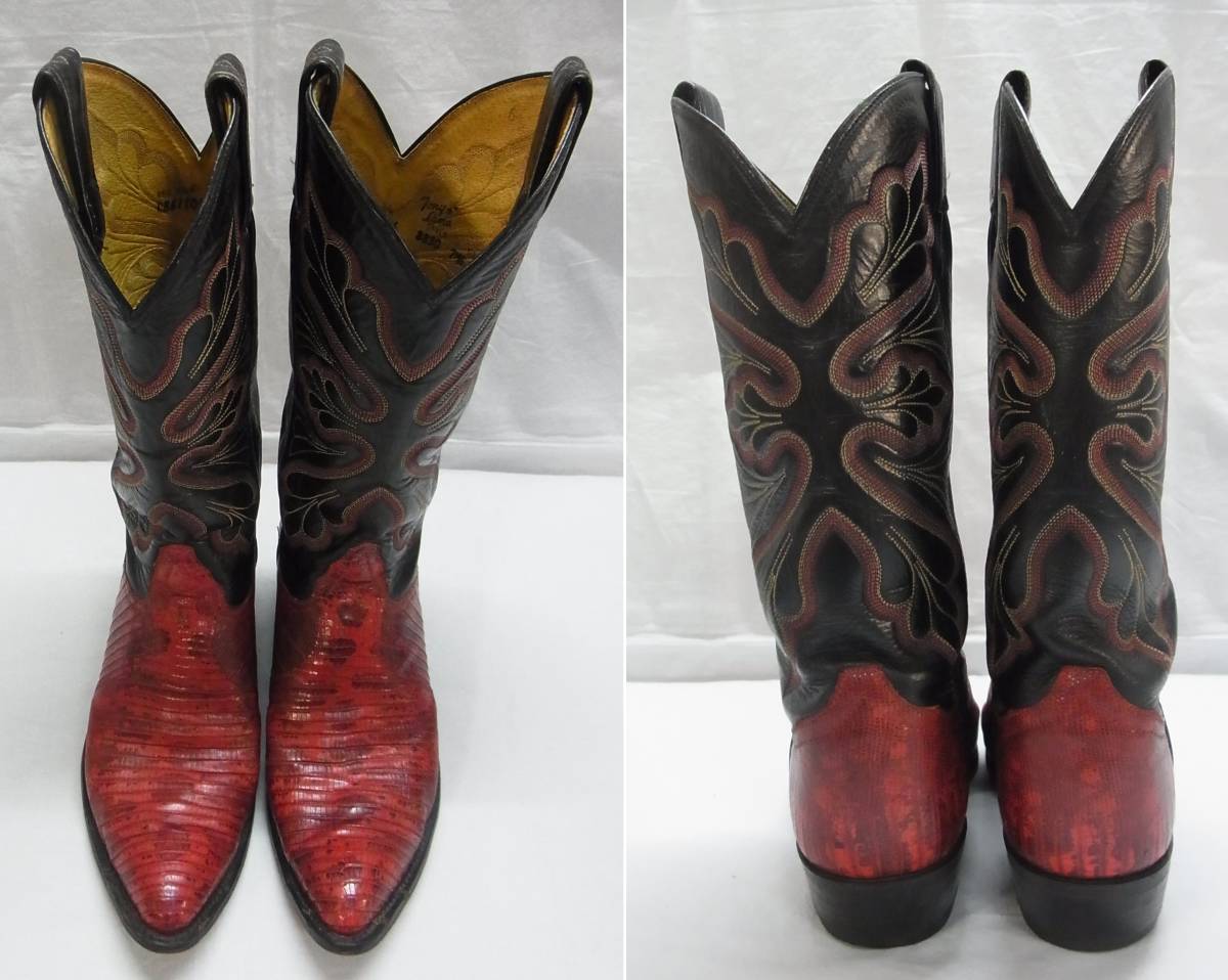 [G black / red ] Vintage *Tony Lama Tony Lama Lizard western boots *7 1/2* lizard snake leather western boots *USED 100