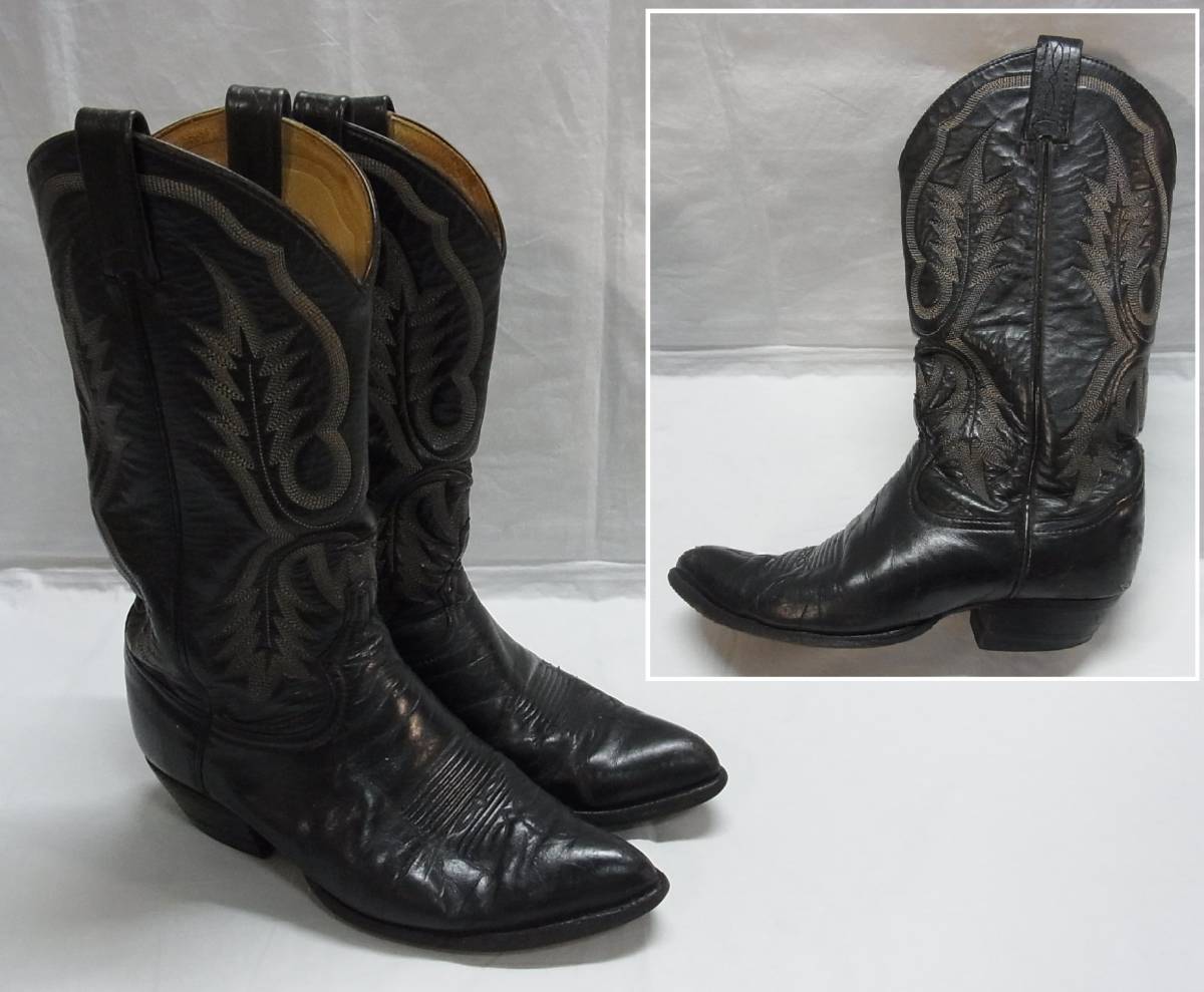 [E] Vintage *Tony Lama Tony Lama western boots *7 1/2* black leather western boots *USED 100
