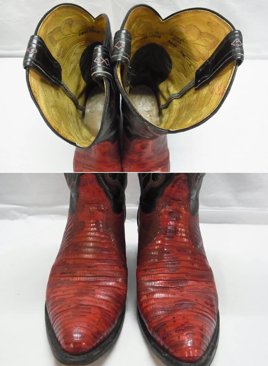 [G black / red ] Vintage *Tony Lama Tony Lama Lizard western boots *7 1/2* lizard snake leather western boots *USED 100