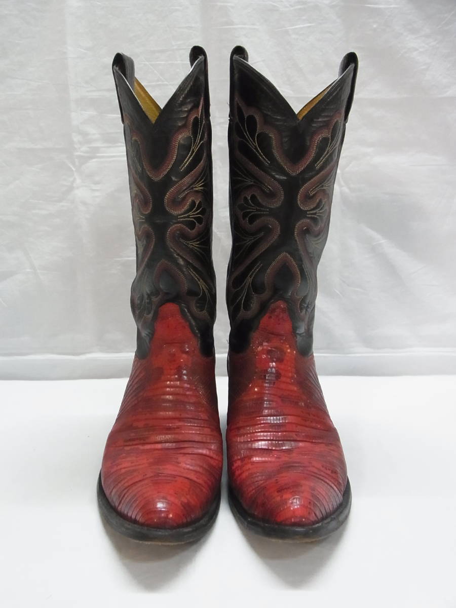 [G black / red ] Vintage *Tony Lama Tony Lama Lizard western boots *7 1/2* lizard snake leather western boots *USED 100