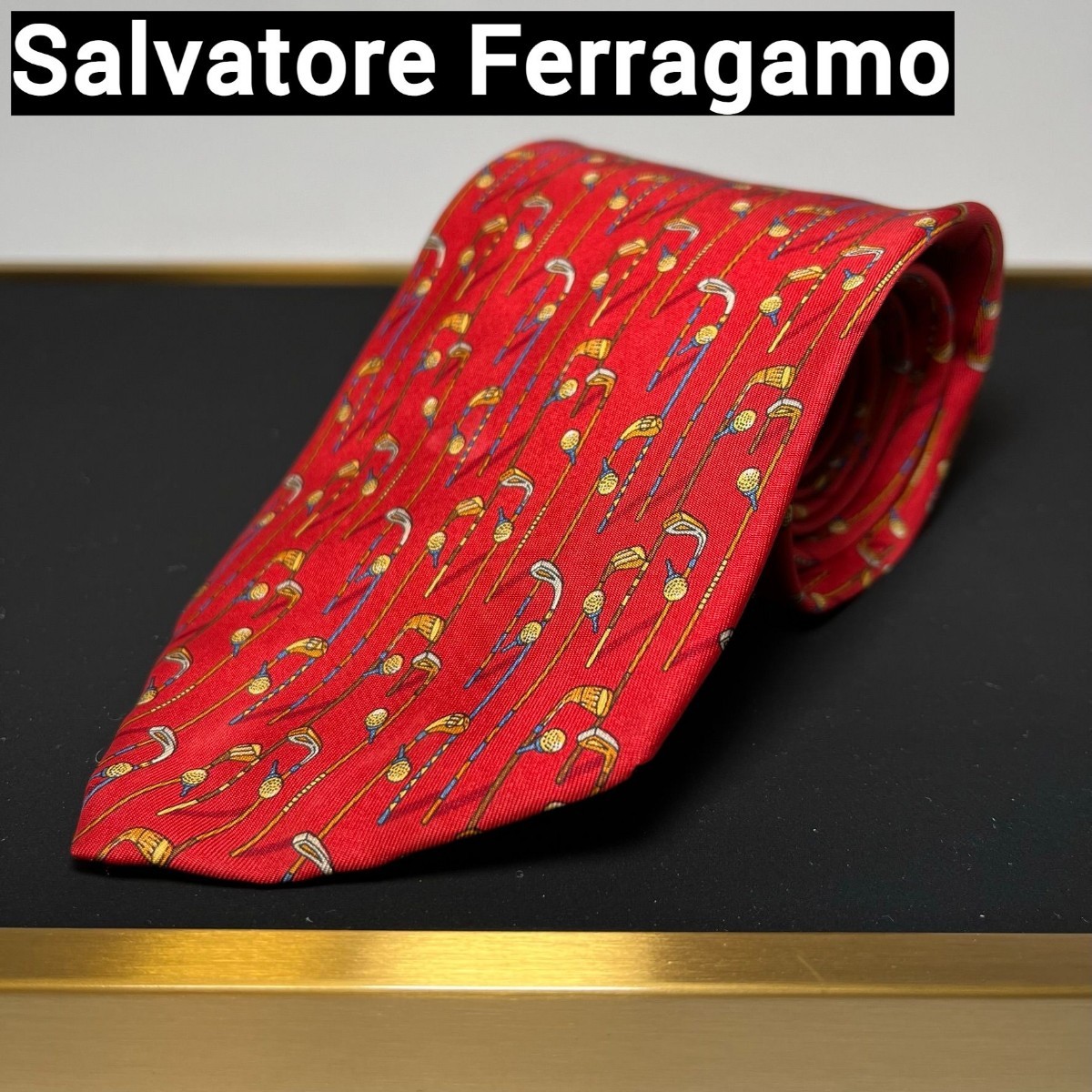 フェラガモ Salvatore Ferragamo ネクタイ シルク レッド パターン柄 華やか ハイブランド レギュラー 赤