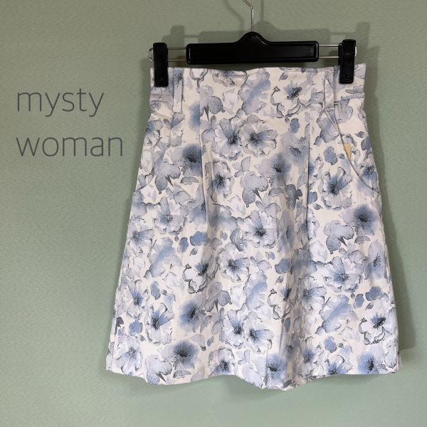 【タグ付き未使用品】◎mysty woman ミスティウーマン ミニスカート 花柄 レディース Mサイズ 青_画像1