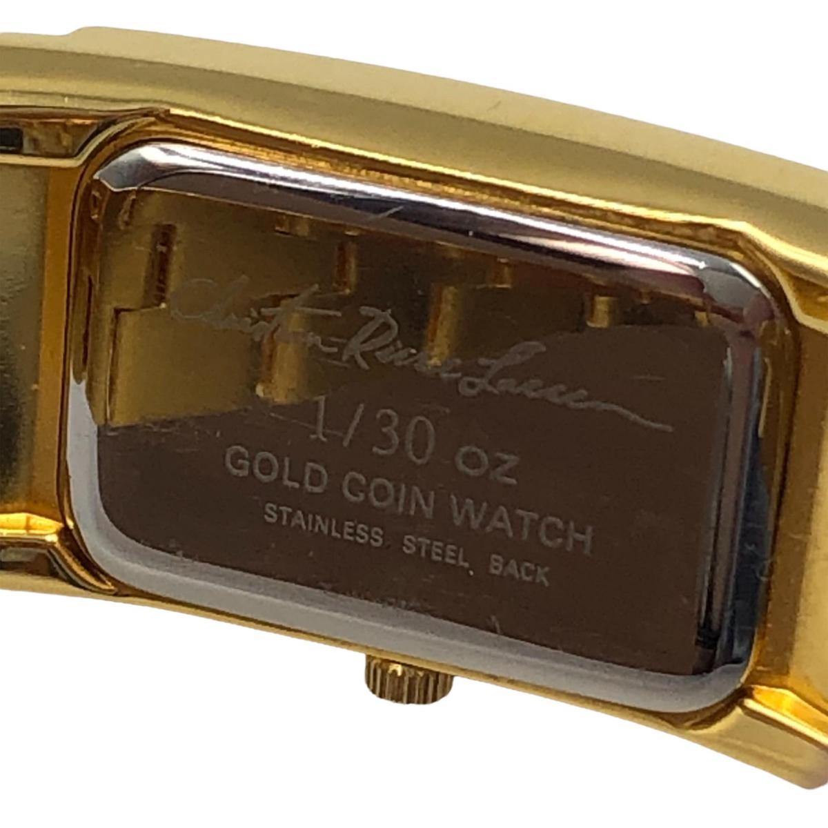 1円 クリスチャン ラッセン 1/30oz goldcoinwatch スクエア ゴールド ブラック文字盤 腕時計 ゴールド 稼働品_画像5